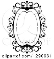 Clipart Of A Black And White Ornate Oval Swirl Frame Royalty Free Vector Illustration