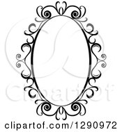 Clipart Of A Black And White Ornate Oval Swirl Frame 2 Royalty Free Vector Illustration