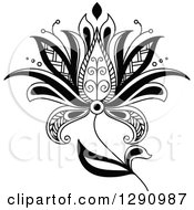 Clipart Of A Black And White Henna Flower 3 Royalty Free Vector Illustration