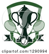 Clipart Of A Green Tennis Shield With A Trophy Rackets And Ball Royalty Free Vector Illustration