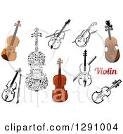 Poster, Art Print Of Violins In Color And Black And White With Text