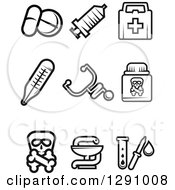Poster, Art Print Of Black And White Medicine And Pharmacy Icons