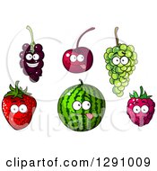Poster, Art Print Of Currants Cherry Green Grapes Strawberry Watermelon And Raspberry Characters