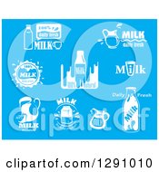 Clipart Of White Milk Designs On Blue Royalty Free Vector Illustration