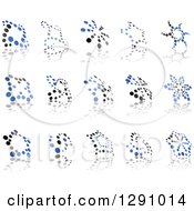 Clipart Of Blue And Black Abstract Dot Windmills And Reflections 2 Royalty Free Vector Illustration