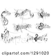 Poster, Art Print Of Grayscale Flowing Music Note Wave Designs 3