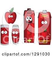 Happy Red Apple And Juice Cartons And Cups