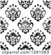 Clipart Of A Seamless Vintage Black And White Floral Pattern Background Royalty Free Vector Illustration