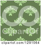 Clipart Of A Seamless Vintage Pattern Background Of Green Floral Royalty Free Vector Illustration