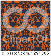 Clipart Of A Seamless Vintage Orange Floral Over Navy Blue Pattern Background Royalty Free Vector Illustration