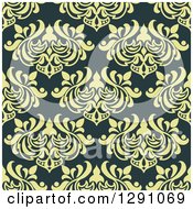 Clipart Of A Seamless Vintage Pattern Background Of Green Floral On Dark Blue Royalty Free Vector Illustration
