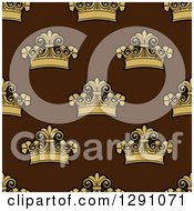 Poster, Art Print Of Seamless Patterned Background Of Ornate Gold Crowns On Brown