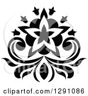 Clipart Of A Black And White Vintage Flower Design Element 7 Royalty Free Vector Illustration
