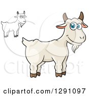 Poster, Art Print Of Cartoon Happy White And Grayscale Goats