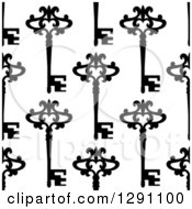 Clipart Of A Seamless Background Pattern Of Ornate Black Vintage Skeleton Keys On White Royalty Free Vector Illustration