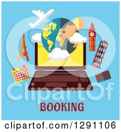 Poster, Art Print Of Laptop And Travel Landmarks Over Booking Text On Blue
