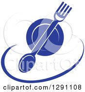 Clipart Of A Nutrition Logo Of A Blue Plate And Silverware And A Blue Swoosh Royalty Free Vector Illustration by Vector Tradition SM