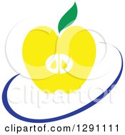 Poster, Art Print Of Nutrition Logo Of A Yellow Apple And A Blue Swoosh Or Abstract Plate