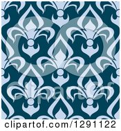 Clipart Of A Seamless Pattern Background Of Light Blue Fleur De Lis On Dark Royalty Free Vector Illustration