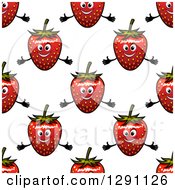 Poster, Art Print Of Seamless Background Pattern Of Welcoming Strawberry Characters