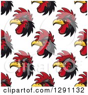 Poster, Art Print Of Seamless Background Pattern Of Black And Red Rooster Heads