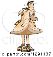 Clipart Of A Chubby Caveman Father Carrying His Daughter On His Shoulders Royalty Free Vector Illustration by djart