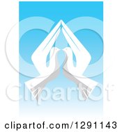 Clipart Of Two White Peace Doves Kissing Over Blue Royalty Free Vector Illustration