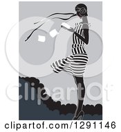 Poster, Art Print Of Retro Woman Reading A Book In The Wind With Red Lips In Blue And Gray Tones
