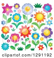 Clipart Of Colorful Flowers And Grasses Royalty Free Vector Illustration