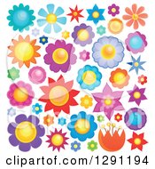 Clipart Of Colorful Flowers Royalty Free Vector Illustration