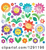 Clipart of Colorful Flowers Characters - Royalty Free Vector Illustration by visekart #COLLC1291196-0161