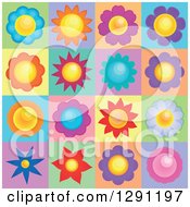 Clipart Of Colorful Flowers And Tiles Royalty Free Vector Illustration