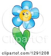Poster, Art Print Of Happy Cartoon Blue Daisy Flower Character