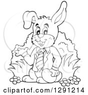 Poster, Art Print Of Black And White Happy Presenting Business Easter Rabbit