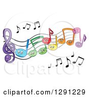 Poster, Art Print Of Happy Cartoon Colorful Music Note Characters On Staff Lines