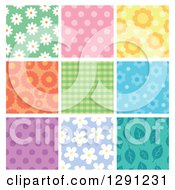 Poster, Art Print Of Floral Polka Dot Plaid And Leaf Seamless Background Patterns