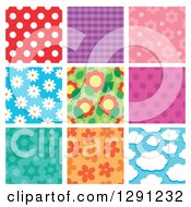 Poster, Art Print Of Polka Dot Plaid Floral And Cloud Seamless Background Patterns