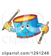 Poster, Art Print Of Happy Cartoon Drum Character Holding Sticks