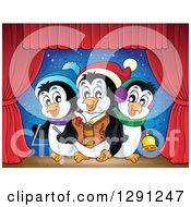 Clipart Of Penguins Singing Christmas Carols On Stage Royalty Free Vector Illustration