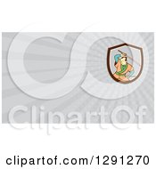 Clipart Of A Cartoon Samurai Warrior With A Sword And Gray Rays Background Or Business Card Design Royalty Free Illustration