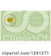 Clipart Of A Retro Cartoon Sea Turtle And Green Rays Background Or Business Card Design Royalty Free Illustration