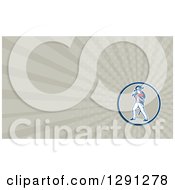 Clipart Of A Retro American Revolutionary Patriot Soldier Mechanic And Taupe Rays Background Or Business Card Design Royalty Free Illustration