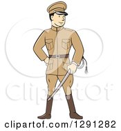 Retro Cartoon World War One British Officer Holding A Sword