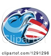Poster, Art Print Of Blue Bald Eagle Head In An American Flag Oval