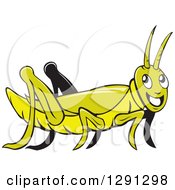 Clipart Of A Cartoon Happy Green Grasshopper Royalty Free Vector Illustration