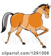 Poster, Art Print Of Cartoon Trotting Cantering Brown Horse