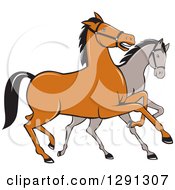 Poster, Art Print Of Two Cartoon Horses Prancing