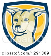Poster, Art Print Of Husky Shar Pei Mix Breed Dog In A Blue White And Yellow Shield