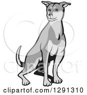 Poster, Art Print Of Cartoon Grayscale Husky Shar Pei Mix Breed Dog Sitting