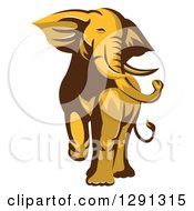 Clipart Of A Retro Charging Angry Elephant Royalty Free Vector Illustration